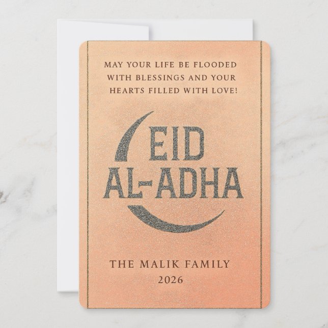 Elegant Gold Crescent Eid Al-Adha Greeting Card (Front)