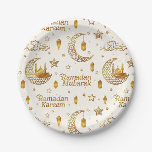 Elegant Gold Crescent Ramadan Iftar Party Paper Plate