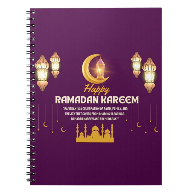 Elegant Gold Crescent Ramadan Mubarak Greeting Notebook (Front)