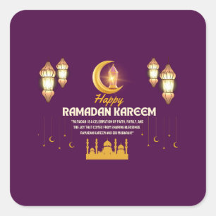 Elegant Gold Crescent Ramadan Mubarak Greeting Square Sticker