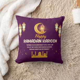 Elegant Gold Crescent Ramadan Mubarak Greeting Throw Pillow
