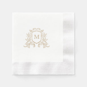 Elegant Gold Crest Monogram Custom Wedding  Napkin