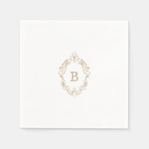 Elegant Gold Crest Monogram Wedding Napkin