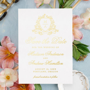 Elegant Gold Crest Monogram Wedding Save The Date