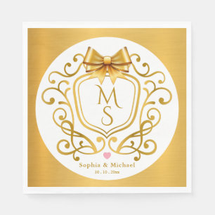 Elegant Gold Crest Vintage Monogram Wedding Favour Napkin