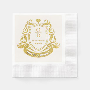 Elegant Gold Crest Wedding I Monogram & Date Napkin