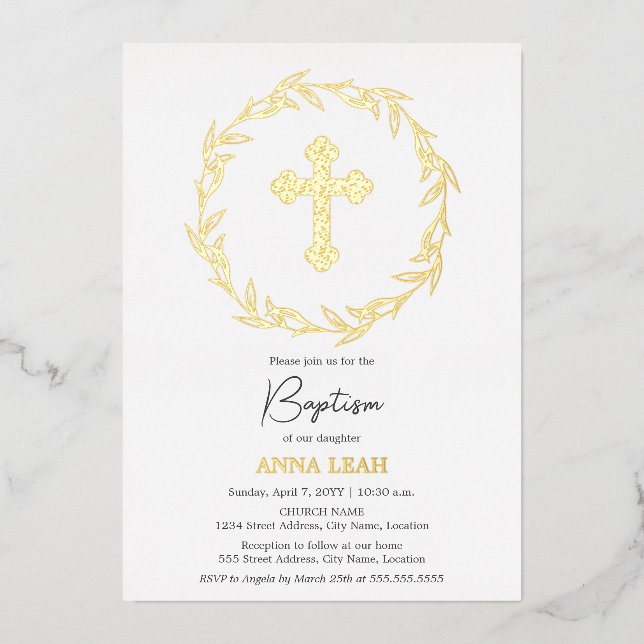 Elegant Gold Cross Baptism (Front)