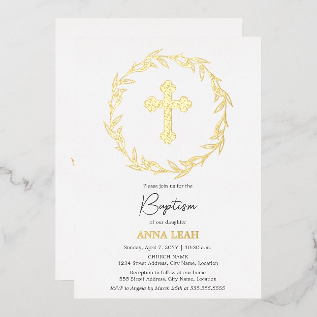 Elegant Gold Cross Baptism (Front/Back)