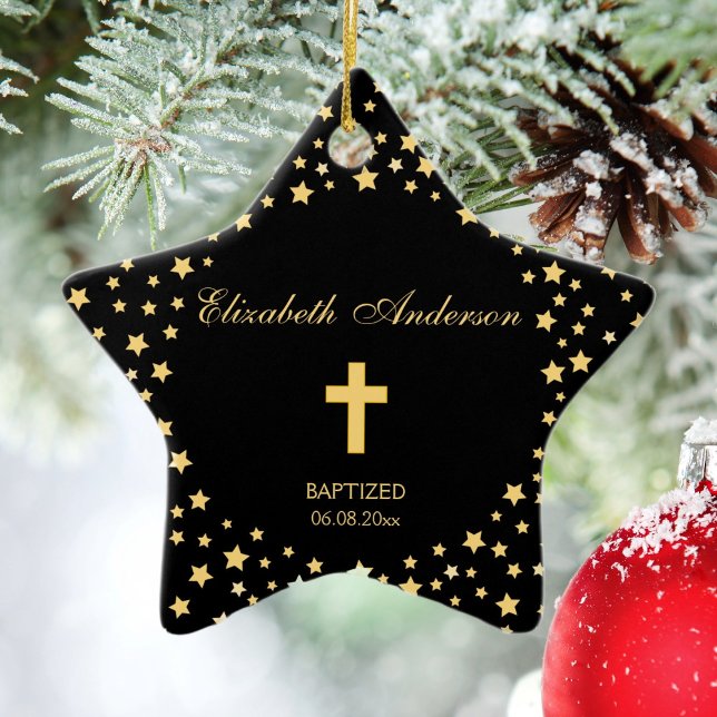Elegant Gold Cross Baptism Christening Communion Ceramic Ornament (Creator Uploaded)
