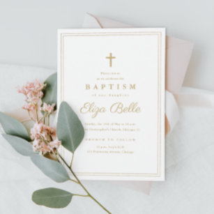 Elegant Gold Cross Baptism & Christening Invitation