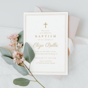 Elegant Gold Cross Baptism & Christening Invitation