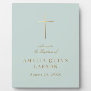 Elegant Gold Cross Baptism Christening Welcome Plaque