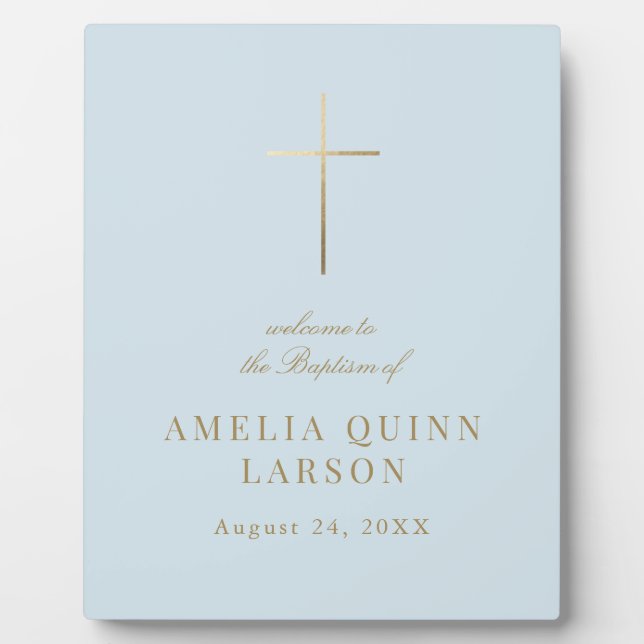 Elegant Gold Cross Baptism Christening Welcome Plaque (Front)