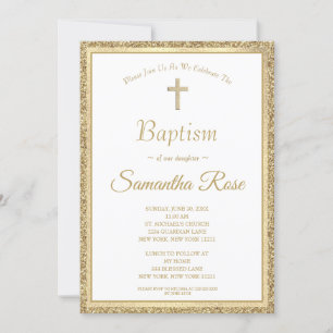 Elegant Gold Cross Baptism Gender Neutral Invitation
