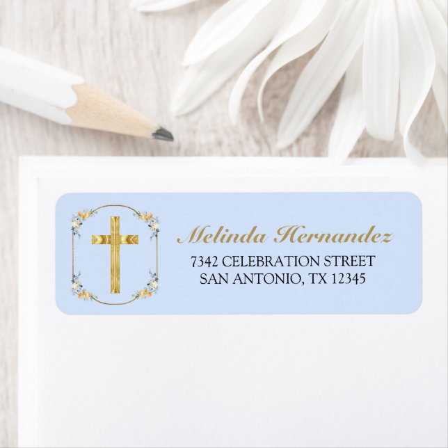 Elegant Gold Cross Blue Floral 1st Holy Communion (Insitu)