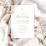 Elegant Gold Cross Calligraphy First Communion Invitation<br><div class="desc">Elegant Gold Cross Calligraphy First Communion Invitation features a delicate modern cross,  paired with modern type and beautiful calligraphy script.</div>