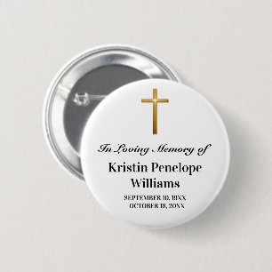 Elegant Gold Cross Celebration Of Life Funeral 2 Inch Round Button