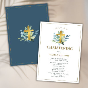 Elegant Gold Cross Christening Invitation