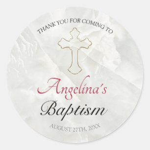 Elegant Gold Cross Marble Baby Baptism Thank You Classic Round Sticker