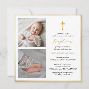 Elegant Gold Cross Modern Script Baptism Invitation