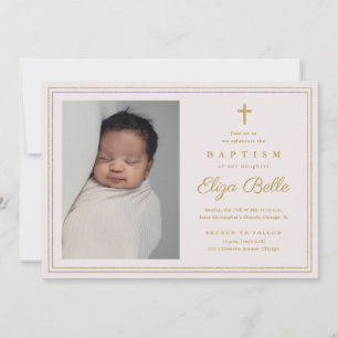 Elegant Gold Cross Religious Baptism & Christening Invitation