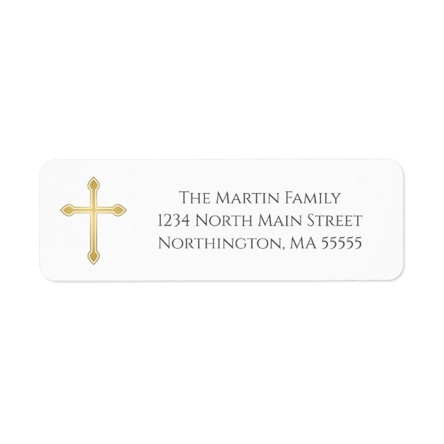 Elegant Gold Cross Return Address (Front)