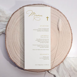 Elegant Gold Cross Simple Modern Baptism Menu