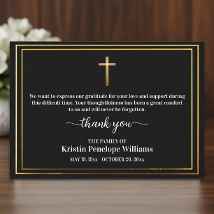 Elegant Gold Cross Sympathy Memorial Thank You Card