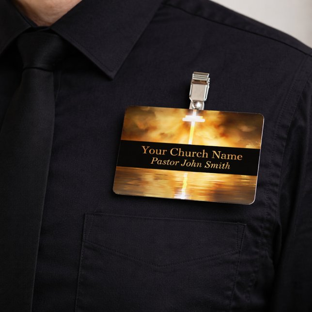 Elegant Gold Cross Water Reflection Church  Badge (Creator Uploaded)