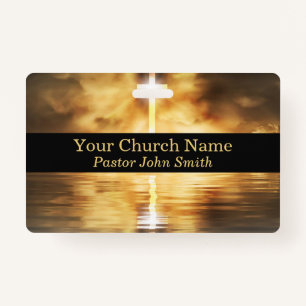 Elegant Gold Cross Water Reflection Church Badge