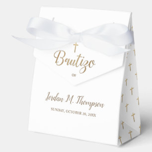 Elegant Gold Cross White Bautizo Personalized Favor Box