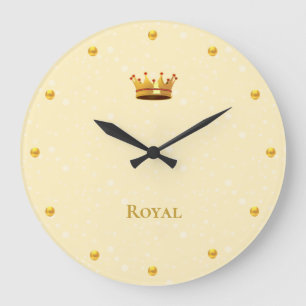 Elegant Gold Crown & Light Orbs on Champagne Large Clock