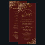 Elegant Gold Curls on Auburn Brown Wedding Program<br><div class="desc">This beautiful wedding program features an elegant design with gold text on a chocolate brown or auburn coloured background and lacy golden faux foil curls and swirls in the corners. The titles are written in fancy script calligraphy, and there is space for your ceremony and wedding party details, as well...</div>