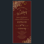 Elegant Gold Curls on Auburn Brown Wedding Program<br><div class="desc">This beautiful wedding program features an elegant design with gold text on a chocolate brown or auburn coloured background and lacy golden faux foil curls and swirls in the corners. The titles are written in fancy script calligraphy, and there is space for your ceremony and wedding party details, as well...</div>