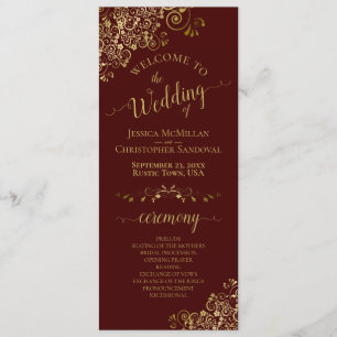 Elegant Gold Curls on Auburn Brown Wedding Program