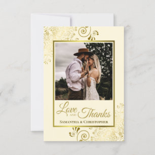 Elegant Gold Curls on Cream Love & Thanks Wedding Thank You Card