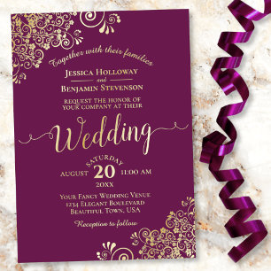 Elegant Gold Curls on Magenta Plum Wedding