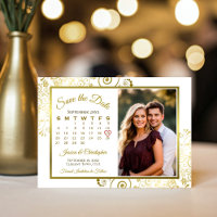 Elegant Gold Curls on White Calendar Photo Wedding
