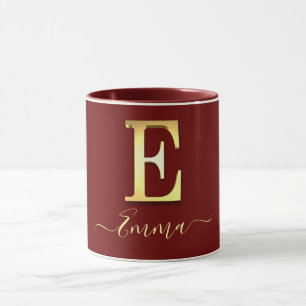 Elegant Gold Custom Monogram E Name Mug