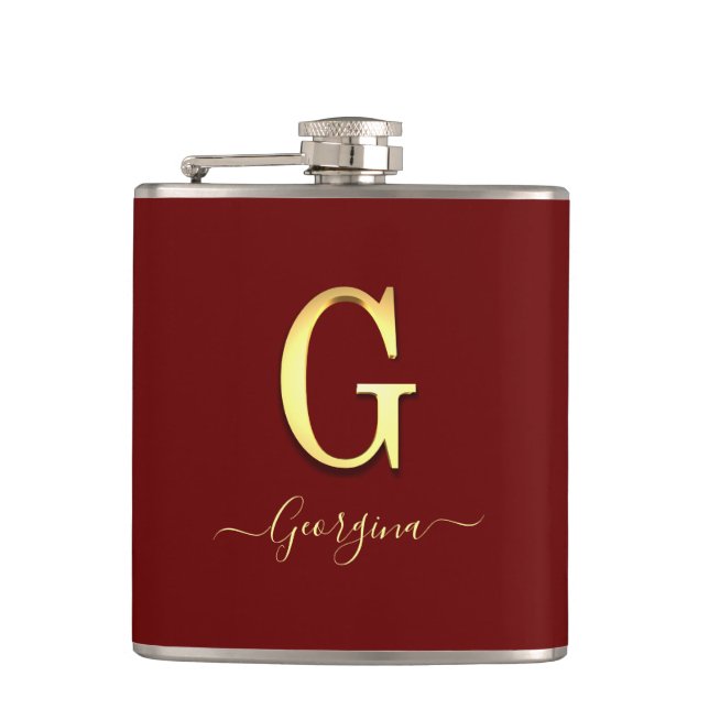 Elegant Gold Custom Monogram G Name Flask (Front)