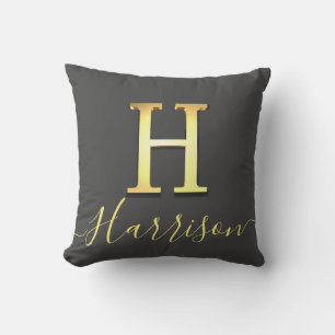 Elegant Gold Custom Monogram H Name Throw Pillow