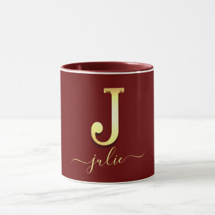 Elegant Gold Custom Monogram J Name Mug
