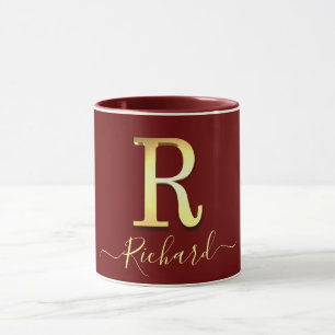 Elegant Gold Custom Monogram R Name Mug