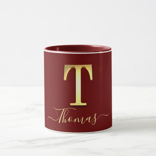 Elegant Gold Custom Monogram T Name Mug (Center)