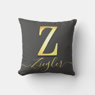 Elegant Gold Custom Monogram Z Name Throw Pillow