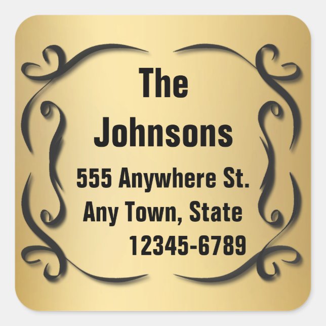 Elegant Gold Custom Name And Address Seal Stickers (Front)