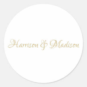 Elegant gold custom script names wedding favour classic round sticker