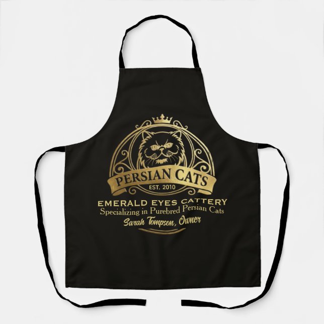 Elegant Gold Customizable Persian Cattery Owner  Apron (Front)