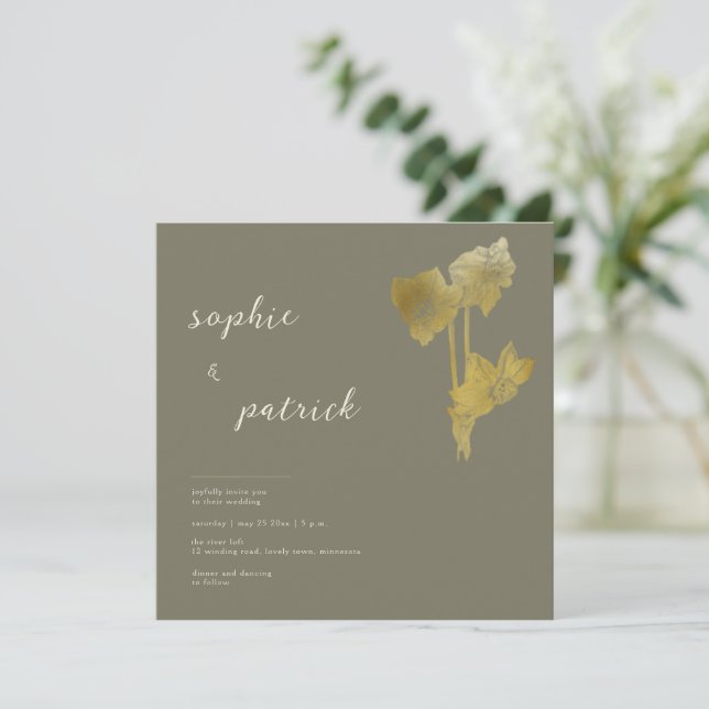 Elegant Gold Daffodils Modern Spring Wedding Invitation (Standing Front)