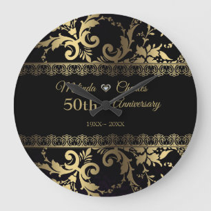 Elegant Gold Damask And Lace Large Clock